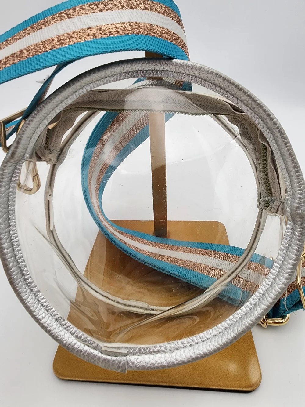 Generic No Name Clear Round Crossbody Bag with Teal Strap